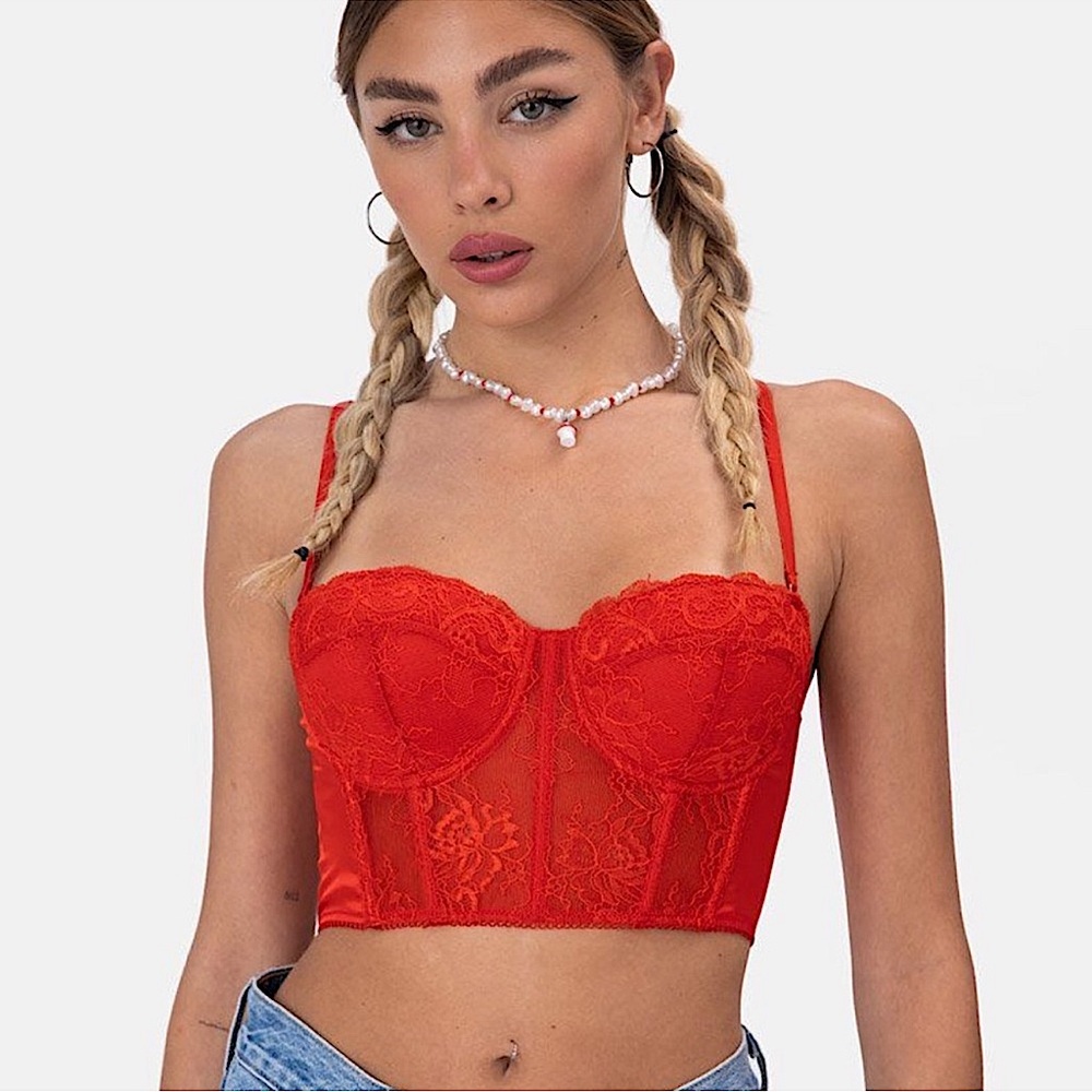 Adika Stallion Corset Red Lace Top Size Large